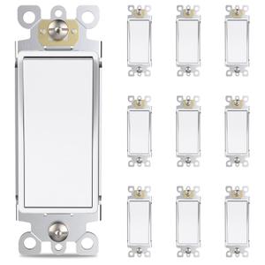 2 x Thunderway 3 Way Decorator Light Switch- Electrical Rocker Paddle Wall Switch, 15 Amp 120V/277V Modern On and Off Switches, Residential Grade, UL Listed, Matte White10 Pack