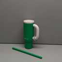 CHAKO LAB BaWang Insulated Stainless Steel Tumbler | Tumbler with Handle and Straw 33oz | Cup Holder Friendly for Travel | Leakproof Water Bottle | BPA-Free | Ceramic liner| Green White