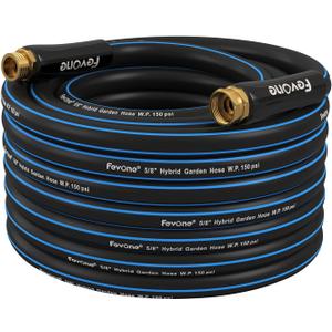 Fevone 50ft Heavy Duty Garden Hose  5/8" ID, 600 PSI, Hybrid Polymer, Kink-Resistant, Flexible, Durable, 3/4" GHT Solid Brass Fittings