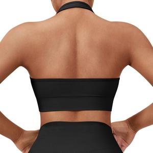 SUUKSESS Women Seamless Halter Sports Bra Open Back Padded Workout Crop Tank Tops (Large, Black)