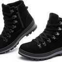 FRACORA Womens Combat Boots Lace Up Ankle Boots Winter Snow Boot Side Zipper Fashion Booties (Brown)