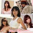 Clip in Bangs, Synthetic Wispy Bangs Hair Clip, Medium Brown Fake Bangs Fringe with Temples Hairpieces for Women Natural Curved Hair Extensions for Daily Wear