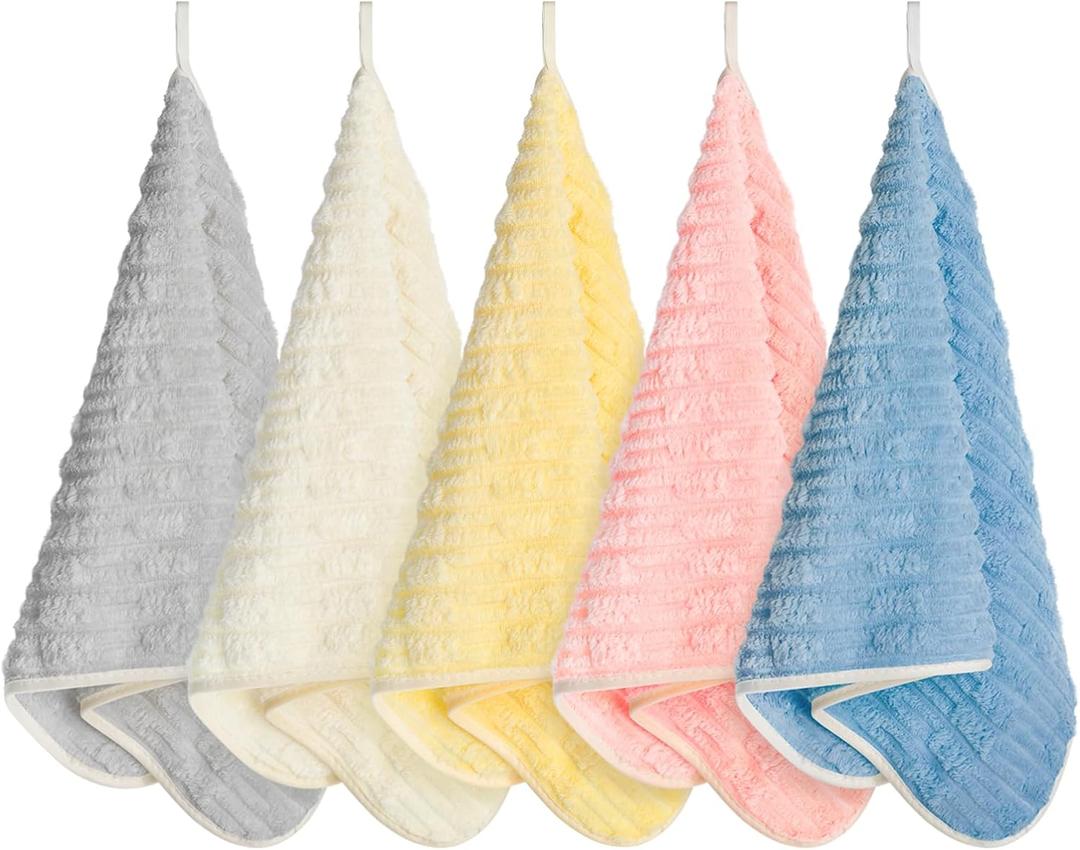 Hanging Hand Towels with Loops for Bathroom,Soft, Absorbent, Quick Dry for Drying Hands and Multi Surfaces, Pack of 5, 23.6" x 11.8"