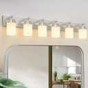 IZORRO Bathroom Vanity Light Fixture, 6-Light 46 Inch Brushed Nickel Bathroom Light Fixtures Over Mirror, with White Glass Shade, Modern Farmhouse Vanity Lights, Rustic Restroom Lighting Fixtures