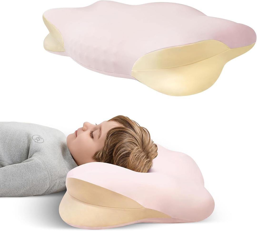 Memory Foam Toddler Pillow, Breathable Cooling Removable Pillowcase, Kids Pillow for Sleeping, Ergonomic Contour Neck Pillow for Back & Side & Stomach Sleeping 12x22 in (Pink)