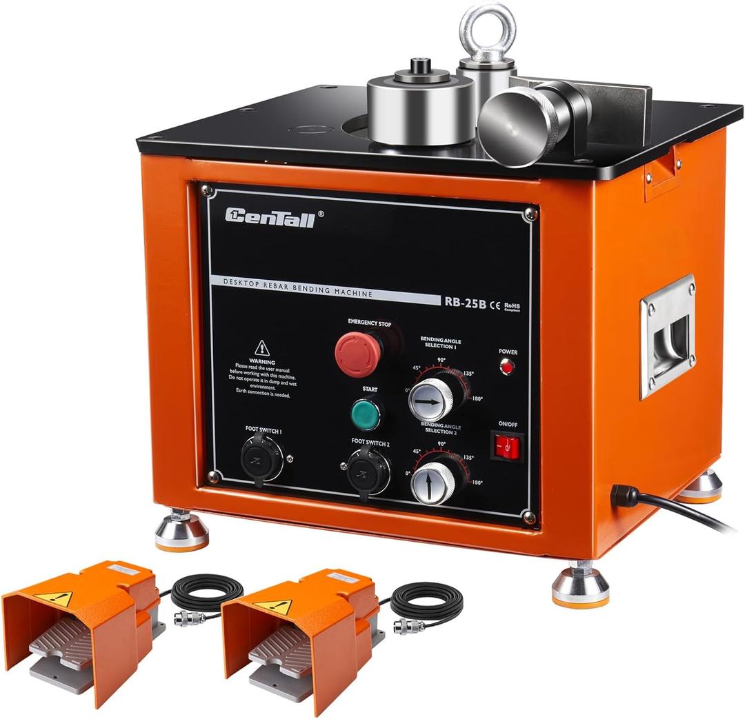 CENTALL Electric Hydraulic Rebar Bender, 1600W Desktop Electric Rebar Bender, Bending up to 1 Inch #8 6-25mm Rebar Bending Angle 0-180 Degrees, with Foot Pedal for Bending Steel Rope (RB-25)