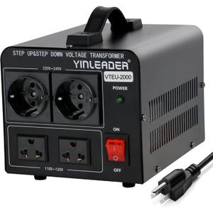 Yinleader 2000W Step Up/Down Transformer, Convert 110/120V to 220/240 Volt OR Convert 220V to 110V Voltage Converter with 2US&2 EU outlets