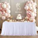Wish Care White Tulle Tablecloth for 6 Foot Rectangle Tables Stretch Ruffle Table Cloths Tutu Desk Skirt 6ft Wrinkle Free Spandex Fitted Table Cover for Birthday Wedding Party Banquet Decorations
