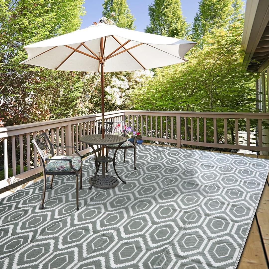 Fifame Outdoor Camping Rugs, 9x12 Outdoor Rug Patios Clearance Plastic Straw Rug Weatherproof Reversible Mats, Large Floor Mat for Outdoors, RV, Patio, Backyard, Deck, Picnic, Beach, Trailer, Camping