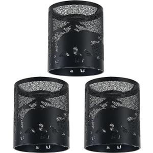 5 Inch Metal Lamp Shade Set of 3, Matte Black Hollow Out Cylinder Drum Lampshade, Openwork Decorative Replacement Light Cover for Table Lamp, Pendant Light, Chandelier, Farmhouse Industrial Home Decor