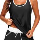 Aqua Eve 3 Piece Tankini Swimsuits for Women - Bathing Suits with Boy Shorts Swim Tank Top Sports Bra and Modest Swimwear Black and White XX-Large