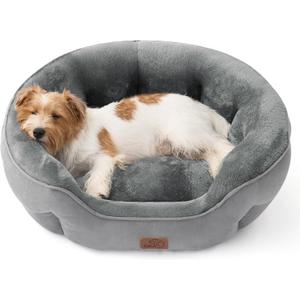 Bedsure Dog Bed for Medium Dogs - Round Washable Medium Pet Bed, Anti-Slip Donut Fluffy Plush Indoor Fur Cat Bed, 28 inches, Grey