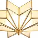 LIGHTLAND 19.7 Inch Flush Mount Star Ceiling Light, 4 Lights Brass Ceiling Lamp with Glass Lampshade, Art Deco Close to Ceiling Light Fixtures for Bedroom Living Room Entryway Hallway, Gold