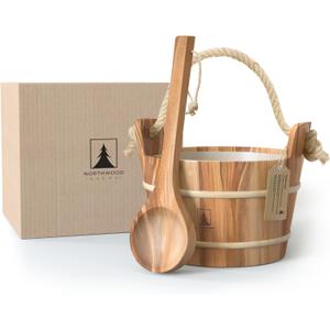 Northwood Sauna - Sauna and Ladle Set - Handmade from Canadian Red Cedar Wood - Natural Rope Handle - 1 Gallon (4 Liters) Water Capacity