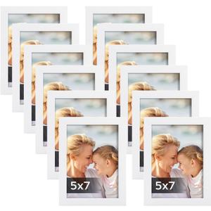 Lyeasw 5x7 Picture Frames White 12 Pack, Multi 5 by 7 Photo Frame with HD Glass for Wall Mount or Tabletop Display