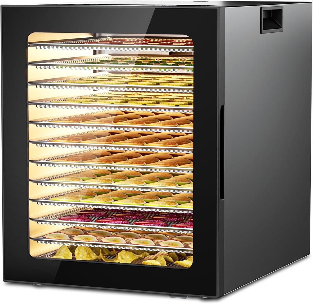 Food Dehydrator, 12 Stainless Steel Trays in 850W Electric Dehydrator Machine, 48 Hour Digital Timer and 165°F Temperature Control