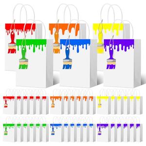 Dianelhall 36 Set Art Paint Party Favor Bags with Paintbrush Tags Colorful Paint Drip Paper Gift Treat Goodie Bags for Art Theme Birthday Party Decorations Supplies, 6 Colors