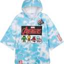 Marvel Spiderman Kids Changing Robe, Hooded Towel Poncho Boys Girls, Avengers Wearable Towel for Swim Surf, Gifts for Kids (Blue Avengers, 10-13 Years)