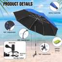 Talltalk 2 Pcs Beach Chair Umbrella with Clamp, 42", Dark Blue, Beige