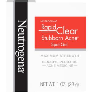 Neutrogena Rapid Clear Stubborn Acne Spot Treatment Gel, Maximum Strength 10% Benzoyl Per-oxide Treatment Medication for Acne Prone Skin, Pimple Cream Reduces Size & Redness, 1 oz