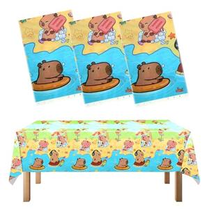 Geluode 3 Pack Capybara Party Tablecloth - 70.2 "x42.1 Capybara Disposable Table Cover, Cute Animals Themed Rectangular Plastic Disposable Table Cloth for Boys Girls Birthday Capybara Party