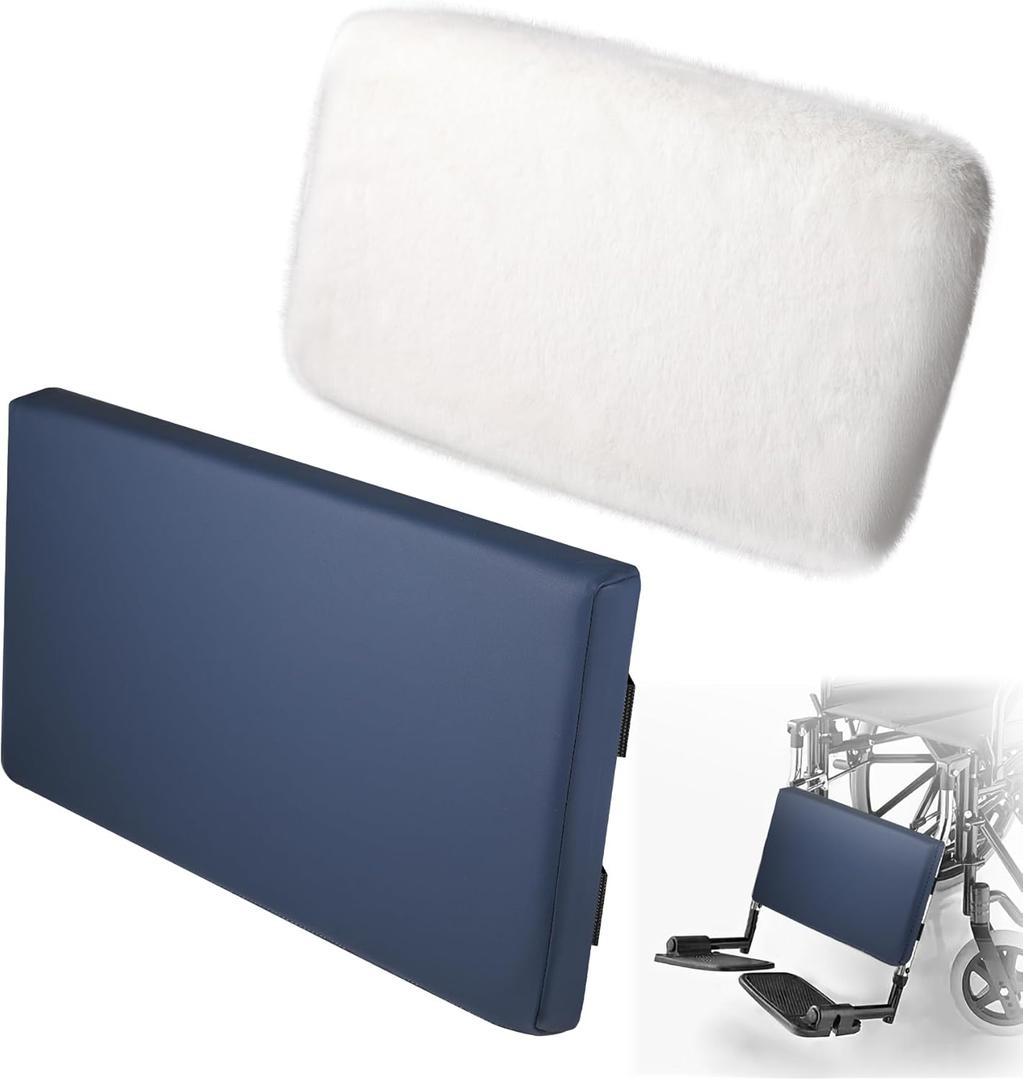 Wheelchair Leg Rest Support Pad with Removable Faux Sheepskin Cover, 16" All-Season Leg Rest Cushion for Seniors, &Warm Fleece Sleeve Set, Prevents Feet Sliding, Ideal Care Gift for Disabled