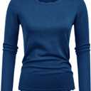 GRACE KARIN Women's High Stretchy Long Sleeve Pullover Sweater Blouse Top (Blue, S)