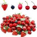 Woohome 100 PCS Fake Fruit Set, Artificial Cherry Strawberry Blueberry, Decorative Fruit for Fruit Wine Decor Faux Fruit Props