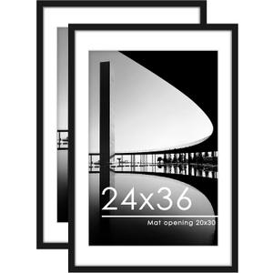 PEALSN 24x36 Poster Frame Set of 2, Display Pictures 20 x 30 with Mat or 24 x 36 without Mat, Poster Frames 24 x 36 inches for Wall Mounting Display, Black