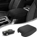 Center Console Armrest Cover for Chevy Chevrolet Silverado 1500/GMC Sierra 2019-2026, Tahoe/Suburban/Yukon 2021-2026, PU Leather Middle Console Lid Protector Cushion Thick Pad Black/Gray(Bucket Seat)