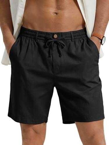 PLEPAN Mens Casual Linen Shorts - 7 inch Elastic Waist Drawstring Summer Beach Vacation Short XXL