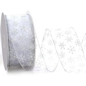 LaRibbons Snowflake Glitter Sheer Ribbon 2.5 Inches 50 Yards White Sheer Wired Ribbon for Christmas Tree Garland, Winter Wreath Bows, Gift Wrapping, Home Decor