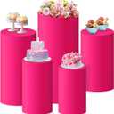 Set of 5 Cylinder Pedestal Stand Covers Spandex Cylinder Cover Plinth Dessert Table Display Pillar for Party Birthday Wedding Baby Shower Decor, Without Stands(Fuchsia)