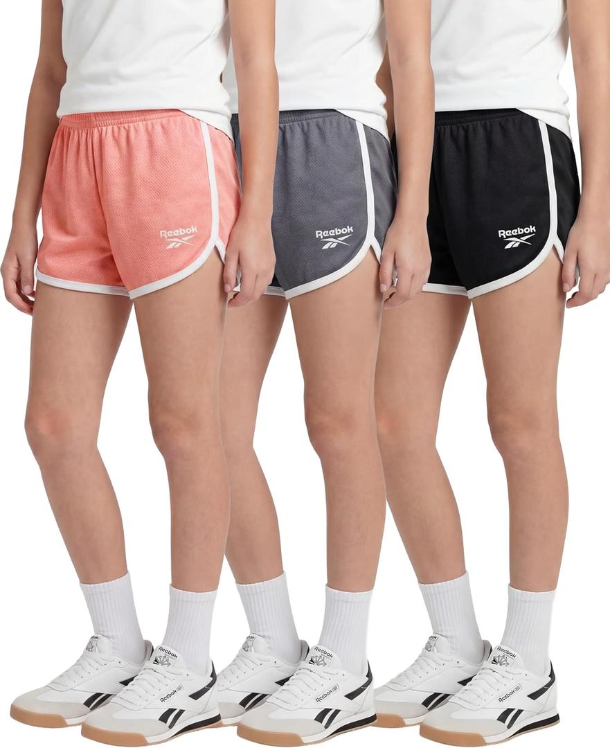 Reebok 3 Pack: Girls' Mesh Dolphin Shorts - Kids Teen Tweens Youth Active Athletic Volleyball Basketball Soccer Running- Set 3, XL, (14/16)