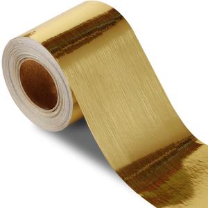 Brushed Gold Peel and Stick Wallpaper Border, PVC Self Adhesive Removable Contact Paper, Waterproof Mirror Frame Sticker for Bathroom, Kitchen and DIY Decor (394''L x 7.88''W)