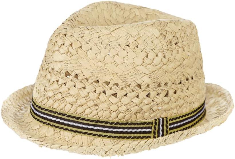 Kids Straw Fedora Sun Hat Short Brim Jazz Trilby Hat Roll Up Summer Travel Beach Panama Cowboy Cap for Boys Girls 2-6 Years (Beige)