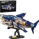 BNG Mechanical Shark Building Sets for Adult,Ocean Animal Building Block with Display Stand and Light, Sea Fish Collection STEM Toy,Home Office Decor and Idea Gift for Teen Boys 8-14 (1277PCS)