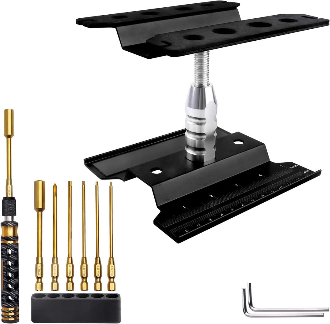 RC Hex Driver Set & RC Car Repair Work Stand Repair Tool Set 360 Degree Rotation for 1/8 1/10 1/12 1/16 1/18 RC Crawler Truck Buggy Rally (Black)