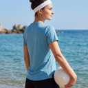 Yoga Women Short Sleeve T-Shirts UPF 30+ Sun Protection Quick Dry Athletic Running Workout Tops Ultra-Soft (Blue, M)