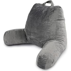 Milliard Reading Pillow with Arms, Grey, Shredded Memory Foam Back Pillow for Bed Sitting Up - Sit Up Backrest Support for Reading & Rest Bed - Washable Cover, Adjustable Comfort, CertiPUR Certified