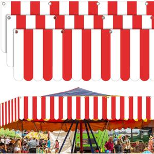 Preboun 3 Pcs Carnival Awning Decorations Tent Circus Hanging Decorations Carnival Banner Concession Stand Sign Canopy Awning for Pirate Summer Party, 9.84''x78.74''(Red and White)