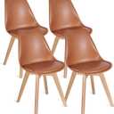 VECELO Dining Chairs Set of 4, Mid-Century Modern Kitchen & Dining Room Chairs, PU Leather Upholstered Seat, Solid Wood Legs, Armless, Non-Slip Feet, Orange