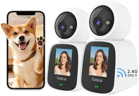 Noorio Two Way Video Calling Camera, 2K One Click Call Pet Camera Indoor with Phone App, 360° PTZ Dog Cam with Speaker, Color Night Vision Security Indoor Cameras, CL200 2Pcs