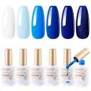 Gellen Blue Gel Nail Polish Set - 6 Colors Dark Blue Royal Light Baby Navy Glitter UV Gel Polish No Wipe Soak Off for Summer Winter Nail Art Design - Gifts for Girls Women
