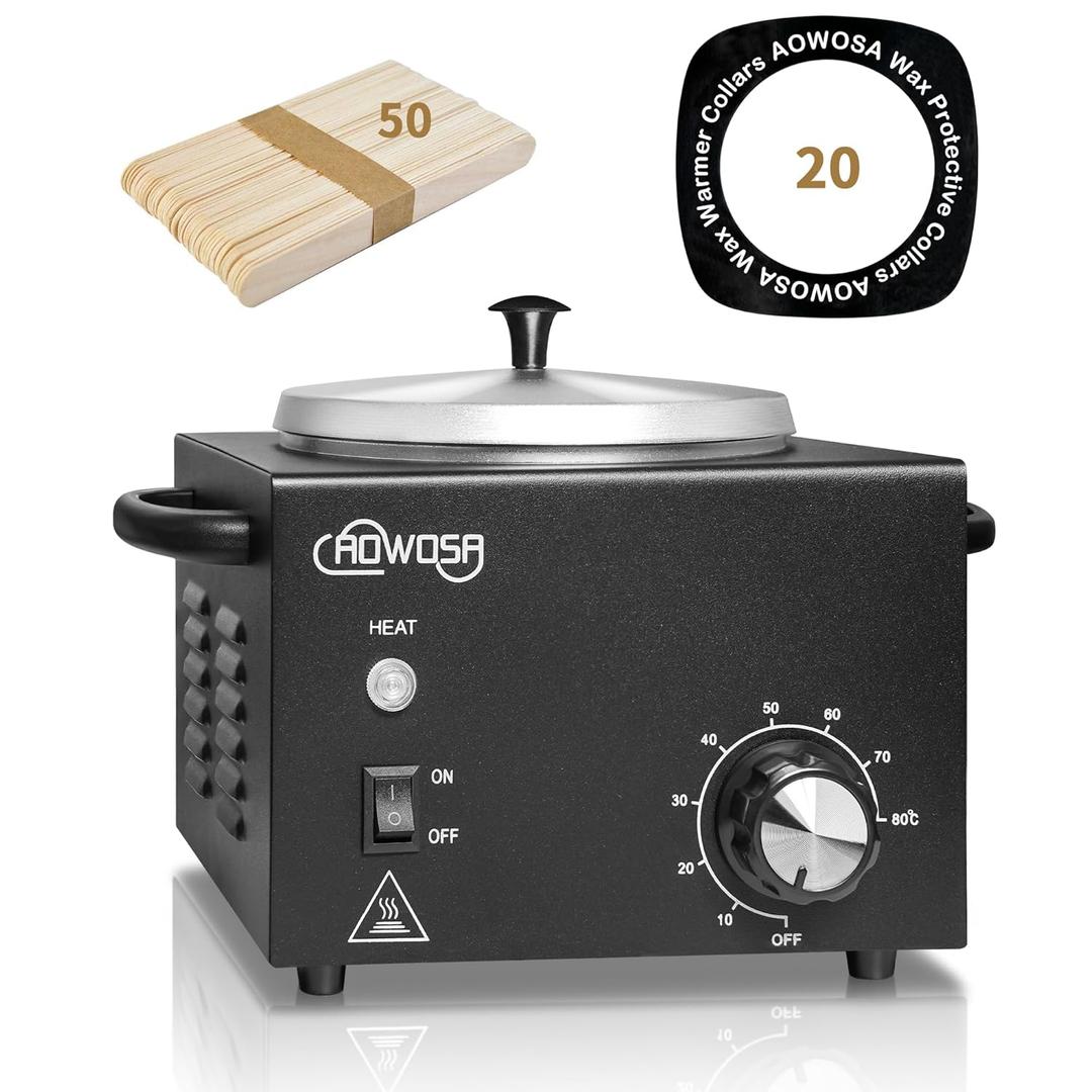 Professional Waxing Kit Wax Warmer Single Pot Wax Heater Machine for Hair Removal, Large Waxing Pot with NonStick Easy Clean Pot, 50 Sticks & 20 Collar, for Spa Salon Beauty Esthetician Home (Black)