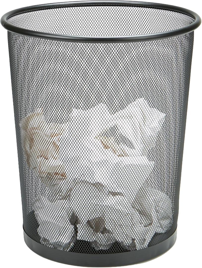 Mind Reader Mesh Trash Can, 16.65L (4.4 gal), Waste Paper Basket, Round, Office, Metal Mesh, Black