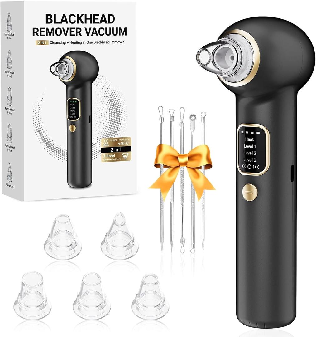 Blackhead Remover Vacuum - Fore Cleaner and Blackhead Extractor with 3 Adjustable Suction Levels - 5 Probes - Pore Vacuum Kit for Women&Men (Black)