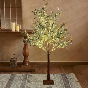 Hairui Lighted Olive Tree Plug-in 4FT 160 Warm White LED Artificial Greenery Tree with Lights for Wedding Christmas Holiday Home Decoration