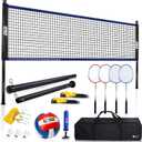 GSE Games & Sports Expert Outdoor Yard Sports Net Game Set for Backyards, Parks, Beach, Lawn. Volleyball Set, Badminton Set OR Volleyball & Badminton Combo Set