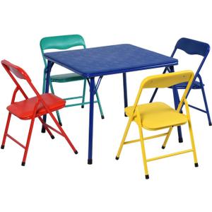 FurnitureR Kids 5-Piece Folding Square Table and Chair Set, Toddler Dining/Studying/Playing/Drawing Set Ideal for Daycare and Classrooms, Children's Activity Set, Multi-Color